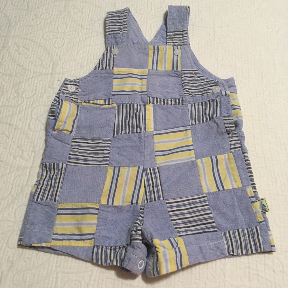 6-9m (4/$20) Patchwork Short Overalls by The Children’s Place